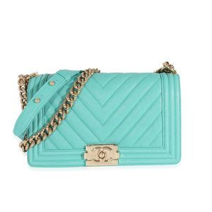 Chanel 19S Teal Chevron Caviar Medium Boy Bag